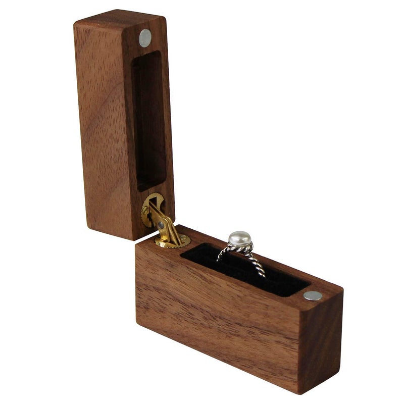UOOOM Wood Ring Box Portable Jewelry Box, Walnut Slim Ring Case for Proposal, Engagement, Wedding, Anniversary, Valentine's Day (U01-THX) - Image 1